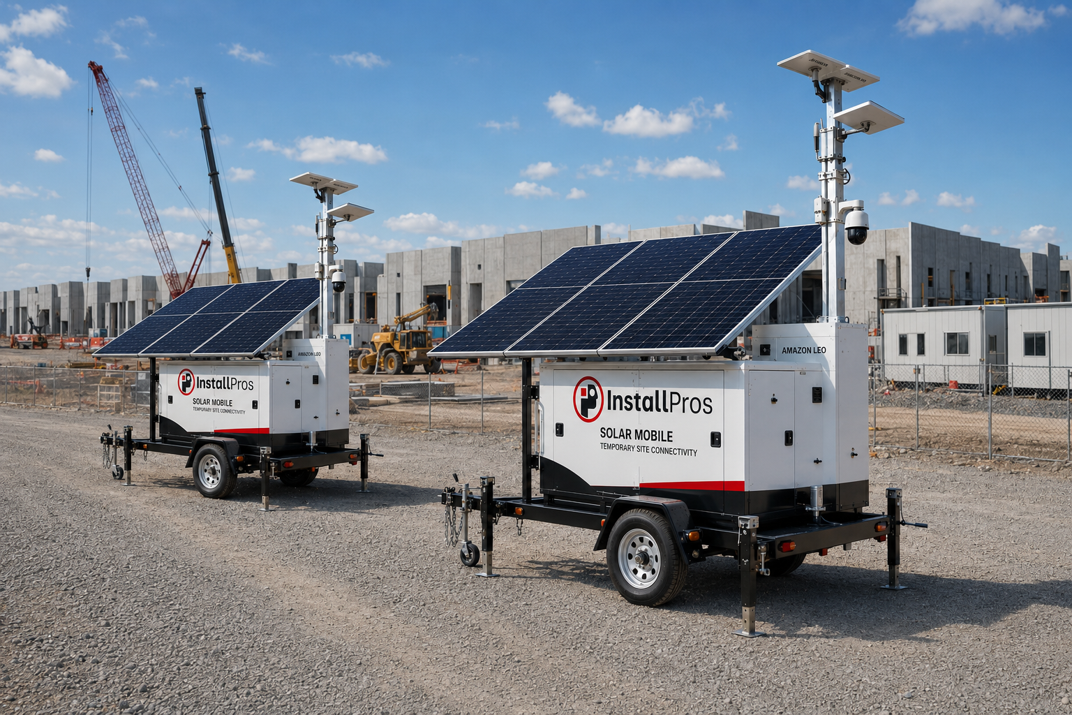 InstallPros solar-powered mobile internet station trailers at a data center construction site