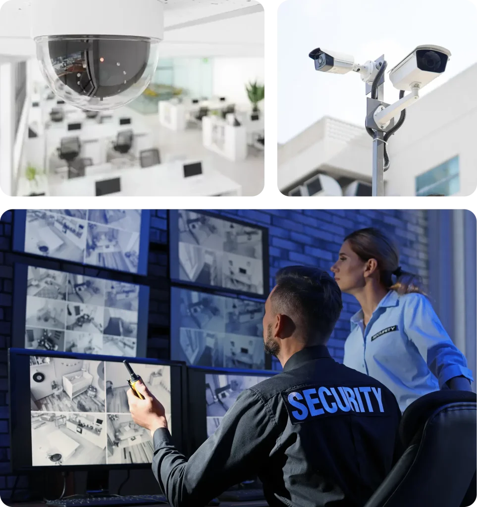 Professional business security system installation collage